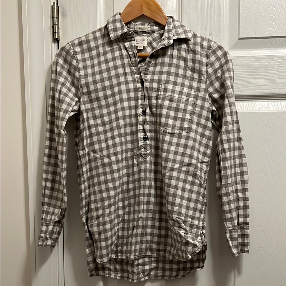 J. Crew Gray Casual Half-Button Down Shirt Gingham Check